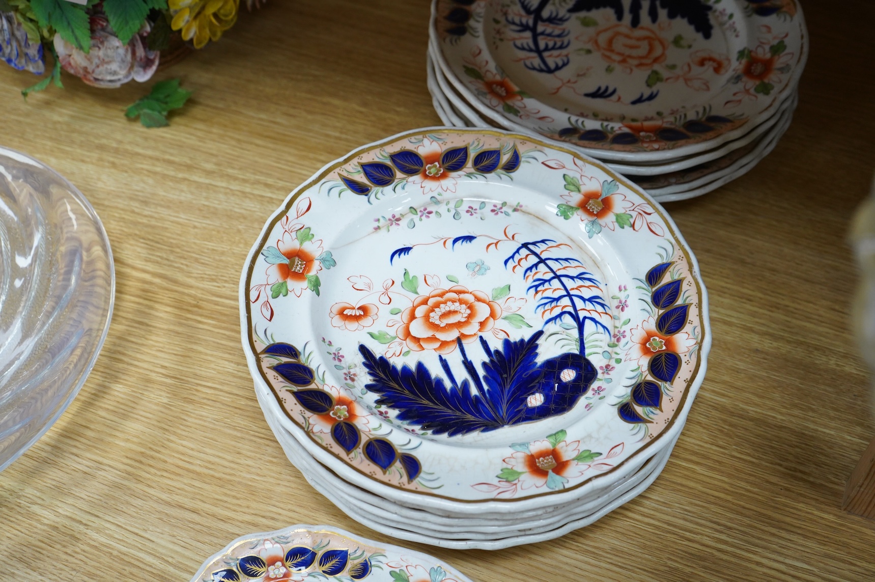Eleven Davenport Imari-pattern plates, larger 26.5cm